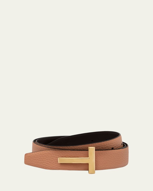 T Buckle Grain Leather Belt